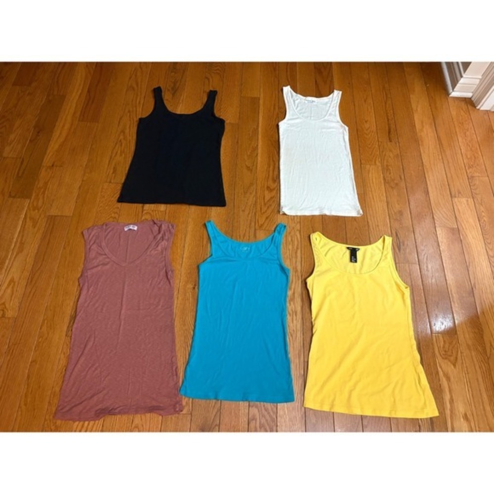 Lot of 5 Womens Basic Tank Tops Loft H&M Micheal stars Blue Yellow Mauve Small